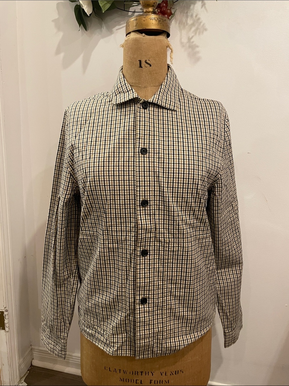 Lacoste Lightweight Beige & Black Plaid Shirt Jacket